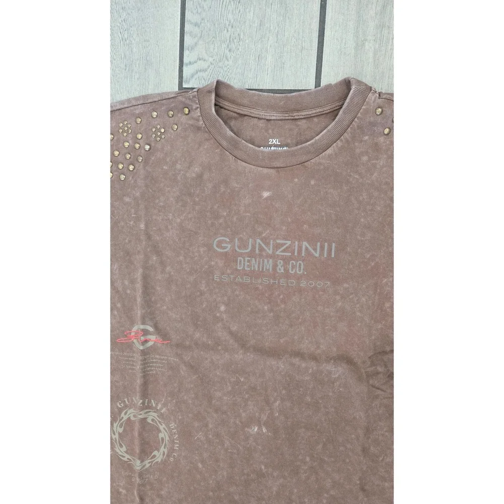 Gunzinii Denim & Co Mens 2XL Brown Mineral Wash Studded T-Shirt and Joggers Set